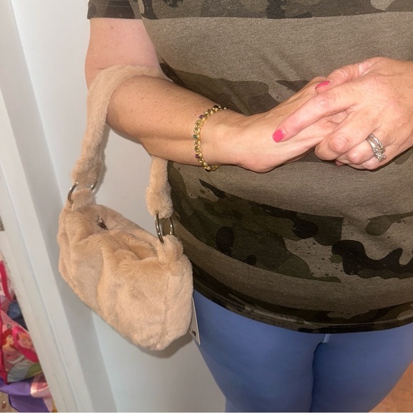 Gilda Paris Beige Fur Shoulder Bag Tan - Picture 2 of 2